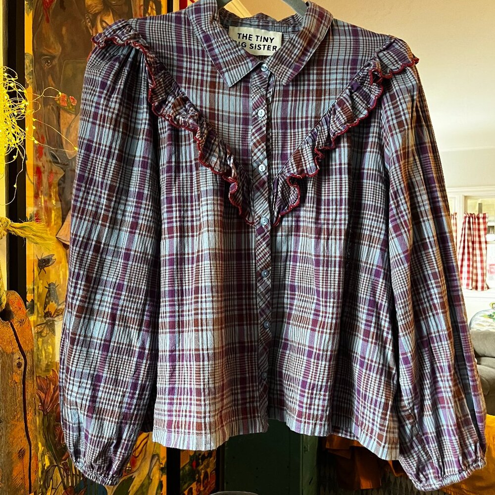 The Tiny Big Sister Plaid Ruffle Blouse EU 42/US 12 GUC